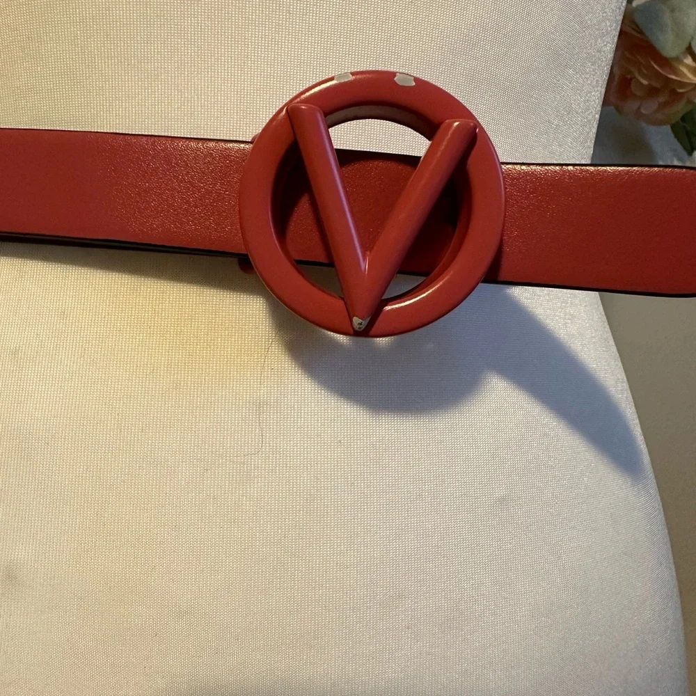 Mario Valentino Logo Slim Leather Belt